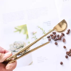 2-in-1 Coffee Scoop Stainless Steel Coffee Powder Measuring Scoop with Sealing Clip Tea Milk Powder Scoop Coffee Accessories