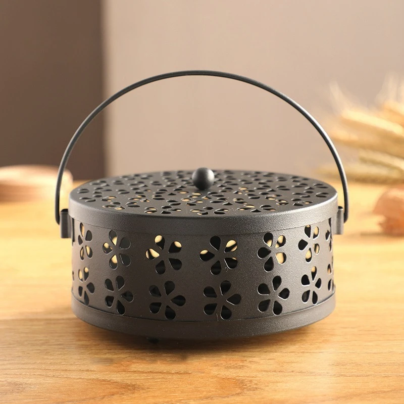 kf-S5070941fd2444b53870ecb0cfcb9c422u Vintage Cast Iron Mosquito Coil Holder Incense Burner - Portable Iron Incense Burner with Handle for Outdoor Camping Home Decor - Image 1