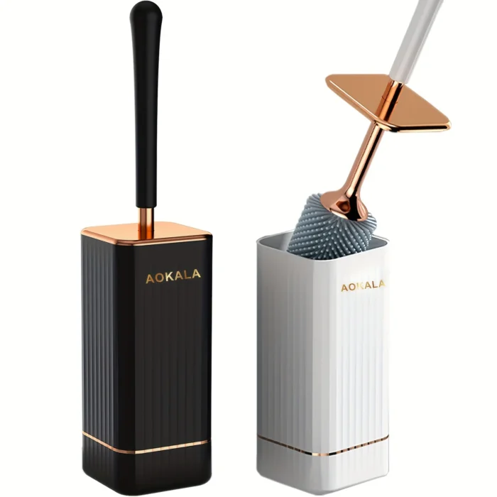 kf-S55f2c07c1c8a4e56b6b65b2e4185511av Silicone Toilet Brush Set Long Handle No Drill Wall Mounted Quick Dry Leak Proof for Bathroom Deep Cleaning Durable Multi Use - Image 1