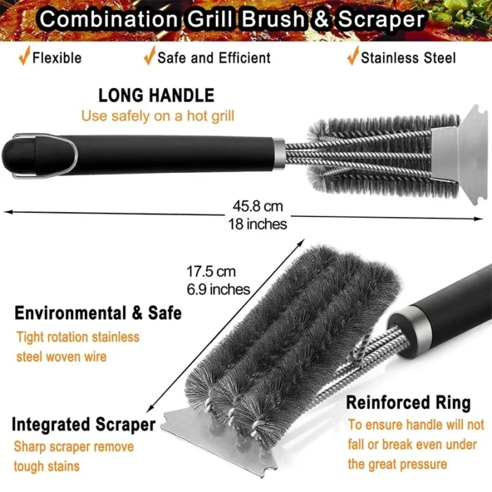 kf-S5b1e431a2472487d920fa2bdae7aa3b70 LMETJMA Safe Grill Brush and Scraper with Deluxe Handle 18 inch Grill Cleaner Brush Stainless Steel Bristle Grill Brush JT61 - Image 4