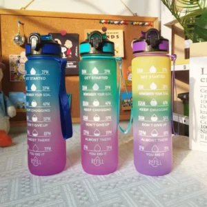 1L Large-Capacity Sports Water Cup Space Cup Fitness Sports Gradient Colour Straw Plastic Cup With Scale With Cups
