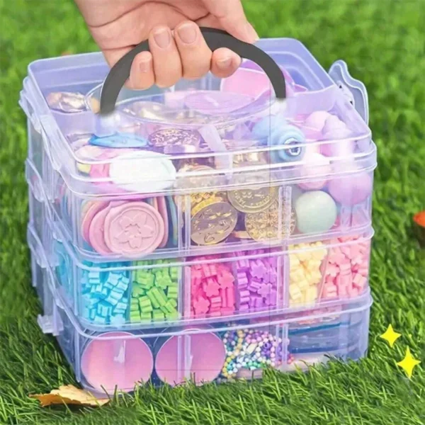 kf-S674b2205a8a44e91b865a82a72f869e9b 3 Tier 18-Grid Transparent Adjustable Stackable Compartment Slot Plastic Storage Box For Organizing Toys Jewelry Accessories - Image 1