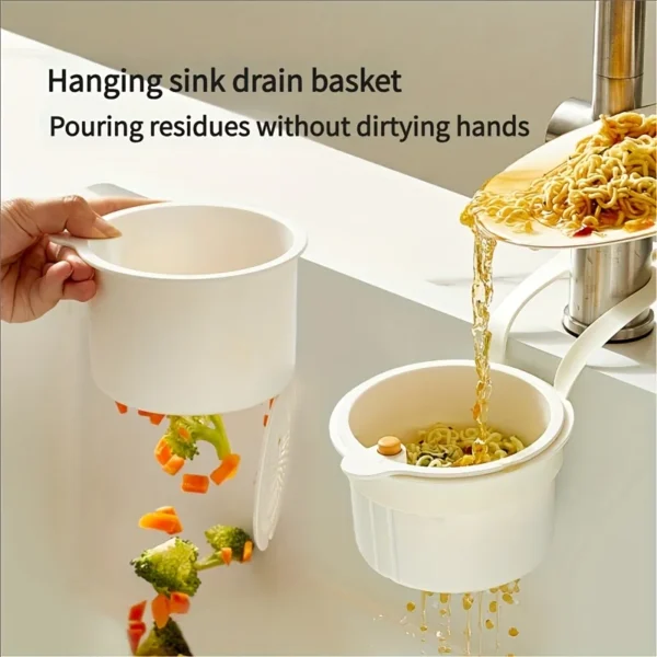 kf-S74a9d0f8a5f84fd4b4dfd88252f868e4q Hanging Sink Basket Button Drain Storage Split Filter Basket 1 Second Install for Kitchen Bathroom Space Saving Durable Plastic - Image 1