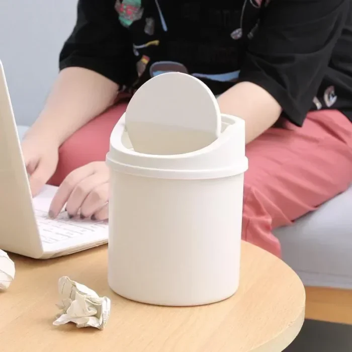 Mini Desktop Bin Small Trash Can Tube with Cover Bedroom Trash Can Garbage Can Clean Workspace Storage Box Home Desk - Image 1