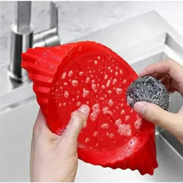1PC Air Fryer Silicone Baking Tray Mat Circular High-Temperature Resistant Foldable Food Grade Double Ear Baking Tray - Image 5