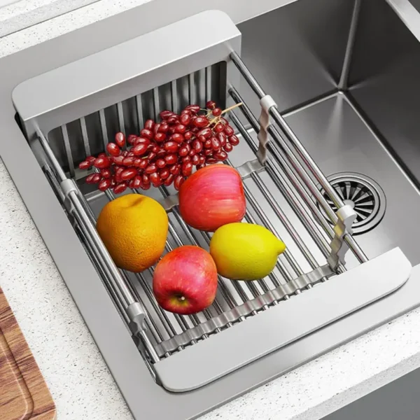 kf-Sa0a54a03dc0b4161abb02d2b74b45532q Folding Kitchen Sink Drain Rack, Stainless Steel Dish Drain Basket for Washing Dishes, Space-Saving Sink Organizer - Image 1