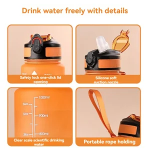 1L Large-Capacity Sports Water Cup Space Cup Fitness Sports Gradient Colour Straw Plastic Cup With Scale With Cups