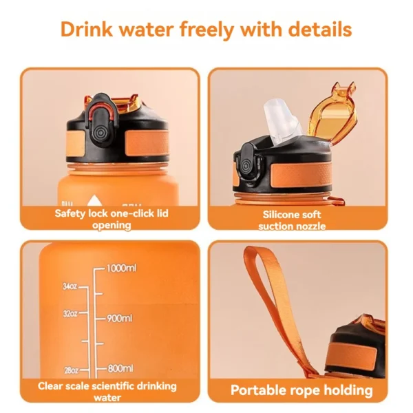 1L Large-Capacity Sports Water Cup Space Cup Fitness Sports Gradient Colour Straw Plastic Cup With Scale With Cups - Image 5