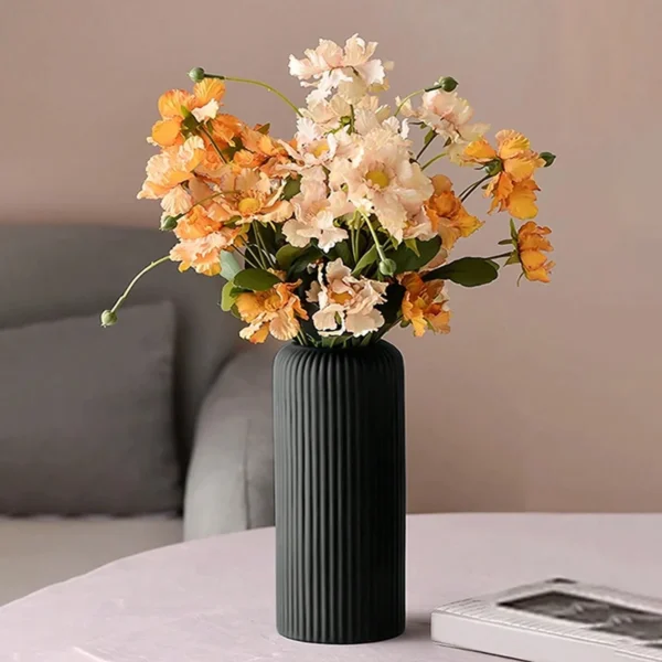 Striped Ceramic-Like Plastic Vase for Flowers, Decorative Floral Arrangement Display, Creative Little Flower Vase - Image 7