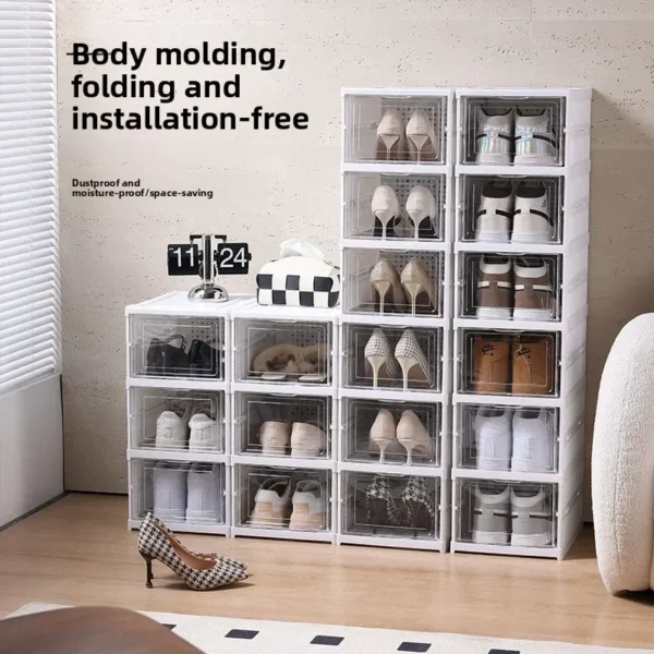 No Assembly Shoe Organizer Foldable Stackable Dustproof Space Saving Cabinet for Dorm Living Room Entryway Storage Shoe Hanger - Image 1