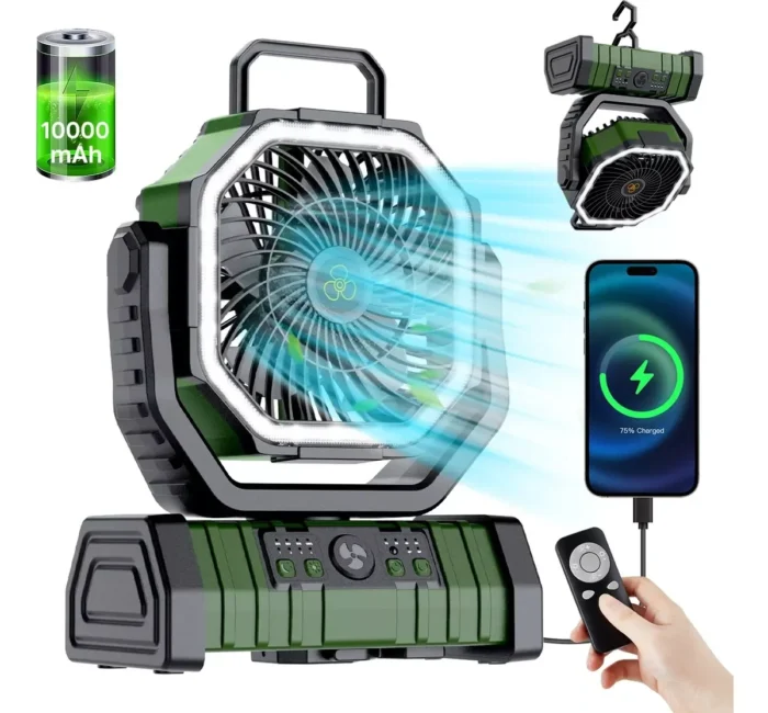 kf-Sb384debdb115427eb7a2e467a74149a2k 20000mAh High-Capacity Battery LED Light Camping Fan Movable Wireless Air Circulators Outdoor Ventilador with Hook - Image 1