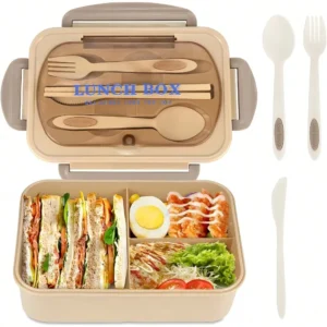 1Pc Bento Box Adult Lunch Box With 4 Compartments,Utensils, Sauce Jar, Muffin Liners, Microwave&Dishwasher Safe, Back To School
