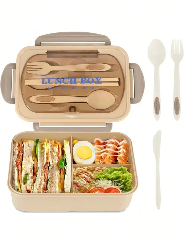 1Pc Bento Box Adult Lunch Box With 4 Compartments,Utensils, Sauce Jar, Muffin Liners, Microwave&Dishwasher Safe, Back To School - Image 1