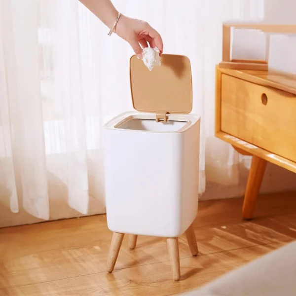 Tall Wood Grain Household Trash Cans Kitchen, Bathroom, Living Room, Tabletop Storage Bucket, Office Hotel Trash Can - Image 1