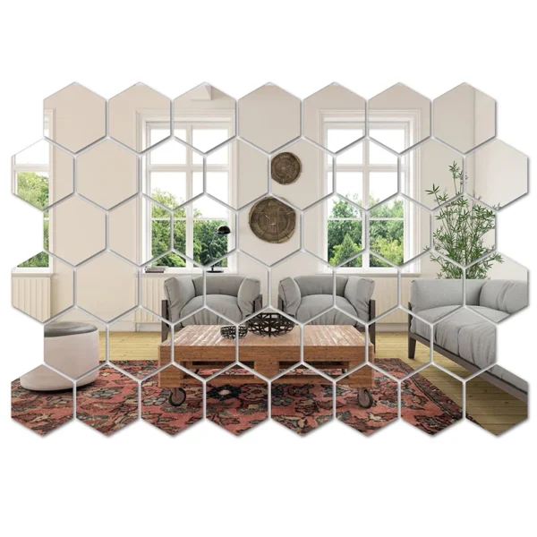 45pcs Mirror Wall Sticker, Hexagon Wall Art Sticker, DIY Household Decorative Tiles Sticker - Image 7