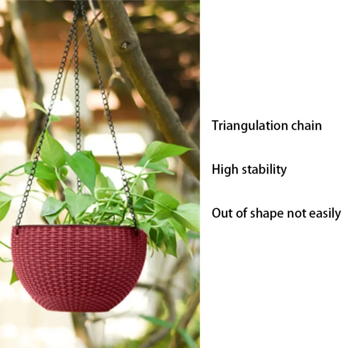 kf-Sc7b6387df320483d801b716d8ed65bcdx 40cm Imitation Rattan Hanging Basket Flower Pot Chain With 3 Hooks Basin Hydroponic Plants Plant Grow Basin Home Garden Decor - Image 4