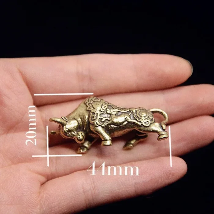 kf-Sc8d8a7e046f24b32ad8f60fc11adeb74p Brass Lucky Bull Statue, Copper Animal Figurine for Home & Office Desk Decor, Wealth Bring Ornaments - Image 1