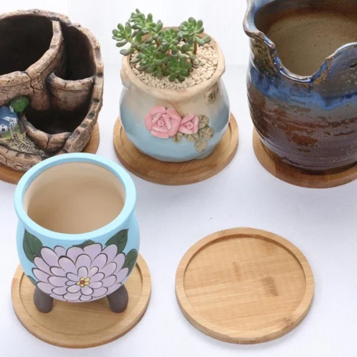 kf-Sca2891d8d7564f01a9a42108b373def7r Multi Bamboo Tray Wood Saucer Flower Pot Tray Cup Pad Coaster Plate for Kitchen Decorative Plate Creative Coaster Coffee Cup Mat - Image 3