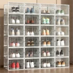 2/6pcs Thick Clear Shoe Boxes Foldable Stackable Plastic Organizer Space Saving Storage for Entry Bedroom Dorm Home Decoration