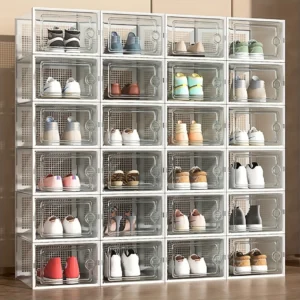 2/6pcs Thick Clear Shoe Boxes Foldable Stackable Plastic Organizer Space Saving Storage for Entry Bedroom Dorm Home Decoration