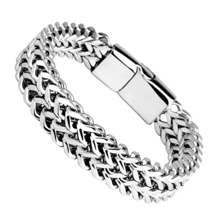 kf-Scdc45cd7ff514a8daf2156fca577516fN Stainless Steel Braided Double Row Front and Rear Fish Scale Alloy Magnetic Buckle Bracelet with Keel Jewelry New Model - Image 1