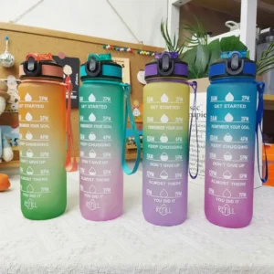 1L Large-Capacity Sports Water Cup Space Cup Fitness Sports Gradient Colour Straw Plastic Cup With Scale With Cups