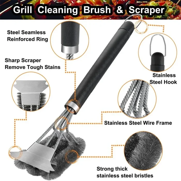 kf-Sd6215c6d83f44d97918beb36b03e28e5N LMETJMA Safe Grill Brush and Scraper with Deluxe Handle 18 inch Grill Cleaner Brush Stainless Steel Bristle Grill Brush JT61 - Image 3