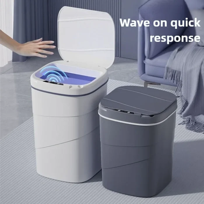 Smart Trash Can with Lid - Infrared Sensor Hands-Free, Silent Closing Battery Powered, Gift for Home Office Bathroom Kitchen - Image 1