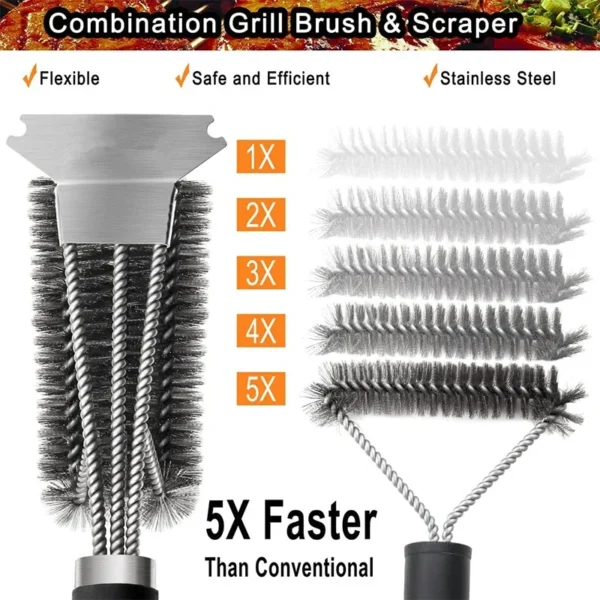 LMETJMA Safe Grill Brush and Scraper with Deluxe Handle 18 inch Grill Cleaner Brush Stainless Steel Bristle Grill Brush JT61 - Image 5