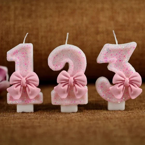 Cute Pink Bow 3D Number Cake Candles for Birthday Party Decorations Birthday Decoration Cake Decorating Tools - Image 1