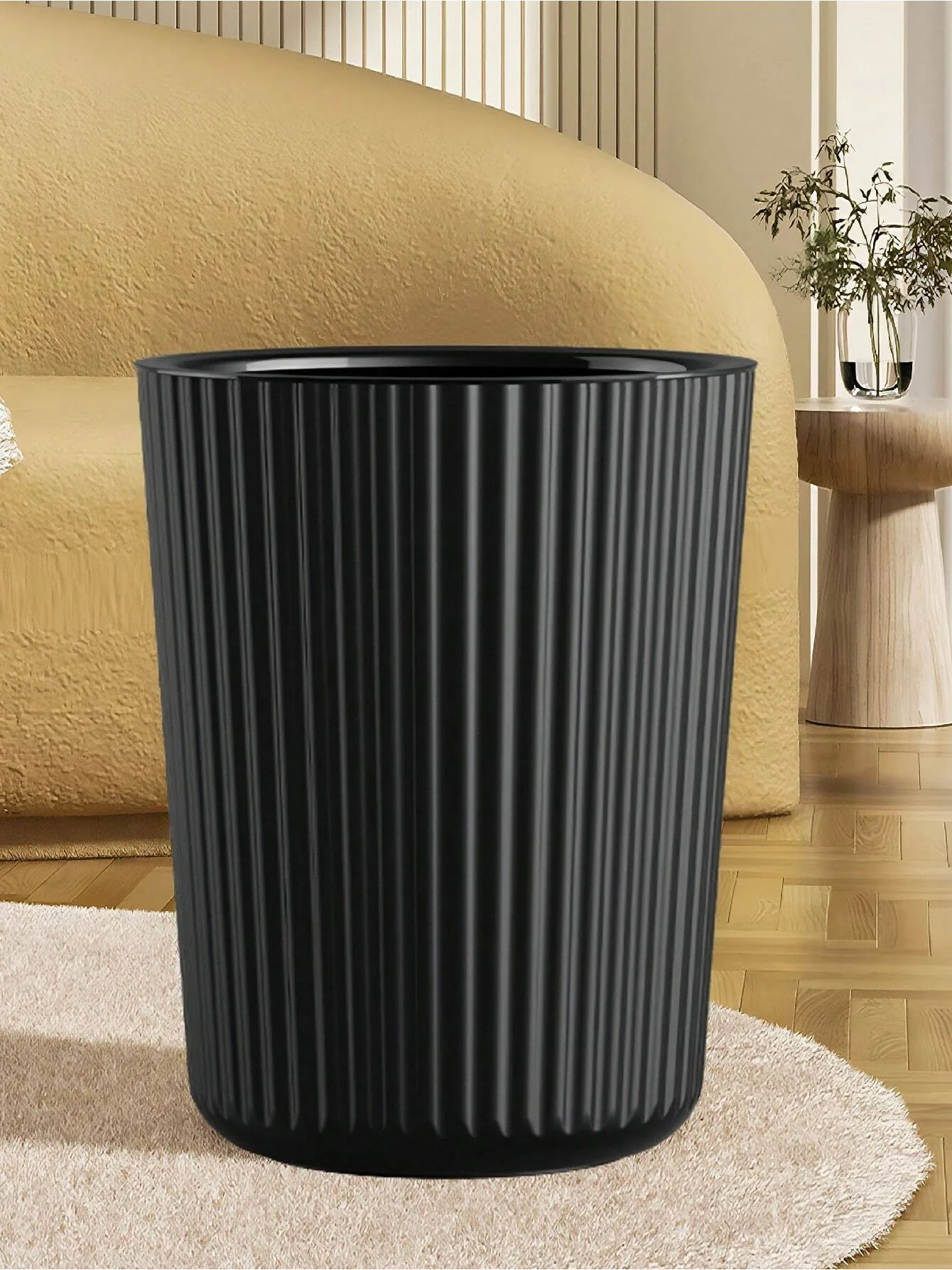 kf-Se1ec664938fd46149343706339bf6796Q 1pc Simple Striped Trash Can, Paper Basket Bin For Bedroom, Living Room, Bathroom, Waste Management Container - Image 1
