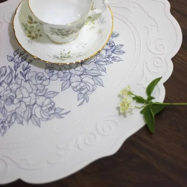 Silicone carved dining mat retro pattern table mat floral placemat for dining table kitchen coffee pad tableware mats waterproof - Image 6