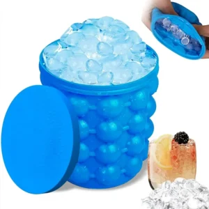 2-in-1 Silicone Ice Cube Mold & Ice Tray, Large Circular Ice Bucket, Portable Dark Blue Ice Maker for Summer Drinks