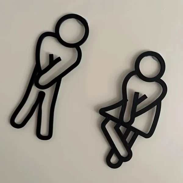 Funny Bathroom Signs for Men Women Creative 2D Flat Restroom Door Decor Restaurant Hotel Cafe Toilet Signage Wall Sticker - Image 1