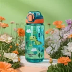 600ml Water Bottle With Silicone Straw, Portable Leakproof Bpa-free Dinosaur Rabbit Kids Cup Outdoor Camping Traveling Bottle
