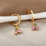 Crystal Fruit Cherry Drop Earrings For Women Stainless Steel Pink Cherry Earring Femme Fairy Fashion Boho Jewerly Gift 2023 - Image 4