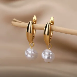 Irregular Pearl Earrings For Women Stainless Steel Round Pearl Circle Ear Clip Earring Women Jewelry Gift Mujer Accessories