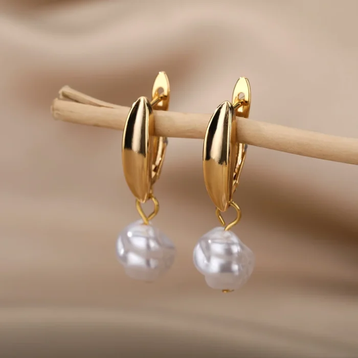 kf-H064efc667b0b4645b1a819f6fc42004db Irregular Pearl Earrings For Women Stainless Steel Round Pearl Circle Ear Clip Earring Women Jewelry Gift Mujer Accessories - Image 3