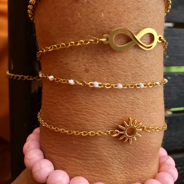 ICFTZWE Sun Hollow Bracelets For Women Stainless Steel Hand Chain Vintage Sunflower Anklet Boho Foot Jewelry Accessories - Image 2