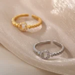 Zircon Round Rings For Women Punk Rock Chain Round Open Adjusted Stainless Steel Ring Accessories Jewelry Gift Bijoux Femme - Image 5