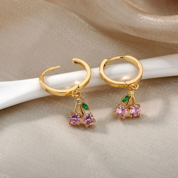 Crystal Fruit Cherry Drop Earrings For Women Stainless Steel Pink Cherry Earring Femme Fairy Fashion Boho Jewerly Gift 2023 - Image 5