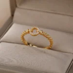 Zircon Round Rings For Women Punk Rock Chain Round Open Adjusted Stainless Steel Ring Accessories Jewelry Gift Bijoux Femme - Image 2
