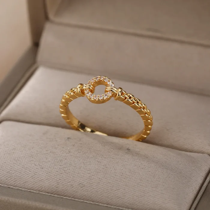 kf-H669ae51cb46841babd745d75a080223fc Zircon Round Rings For Women Punk Rock Chain Round Open Adjusted Stainless Steel Ring Accessories Jewelry Gift Bijoux Femme - Image 2