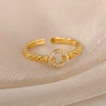 Zircon Round Rings For Women Punk Rock Chain Round Open Adjusted Stainless Steel Ring Accessories Jewelry Gift Bijoux Femme - Image 3