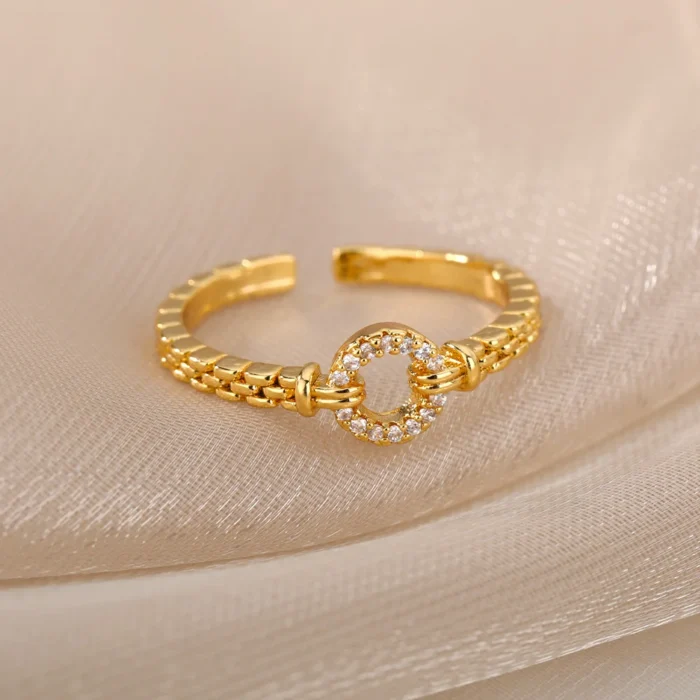 kf-H8967a06aba824e25af5494f4c0effe2dZ Zircon Round Rings For Women Punk Rock Chain Round Open Adjusted Stainless Steel Ring Accessories Jewelry Gift Bijoux Femme - Image 3