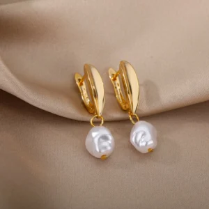 Irregular Pearl Earrings For Women Stainless Steel Round Pearl Circle Ear Clip Earring Women Jewelry Gift Mujer Accessories