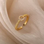 Zircon Round Rings For Women Punk Rock Chain Round Open Adjusted Stainless Steel Ring Accessories Jewelry Gift Bijoux Femme - Image 4