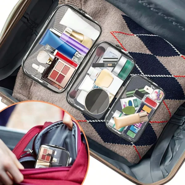 Clear Toiletry Bag,Portable Travel Makeup Bags With Zipper Clear Organizer Bags PVC Cosmetic Pouch For Airport Airline Compliant - Image 3