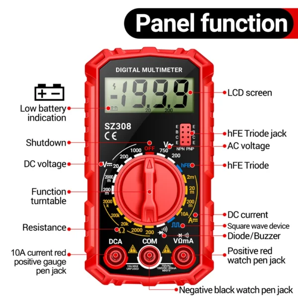 Digital Multimeter Voltage Resistance Meter LCD Voltage Current Detector High-Precision Multi-Function Tester Volt Amp Ohm Meter - Image 4