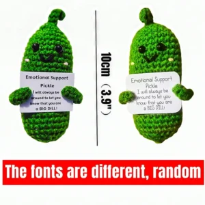 Cute Handmade Plush Doll Knitted Cucumber Décor with Positive Message Valentine's Day New Year Birthday Gift for Kid and Couples